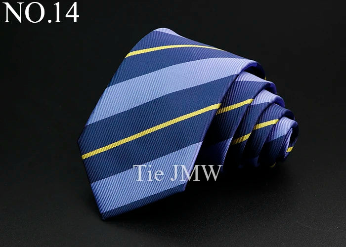 Nouvelle cravate classique à rayures pour homme, 7 cm, jacquard, rouge, bleu, vert, à porter au quotidien, accessoire pour robe de soirée, cadeau pour homme