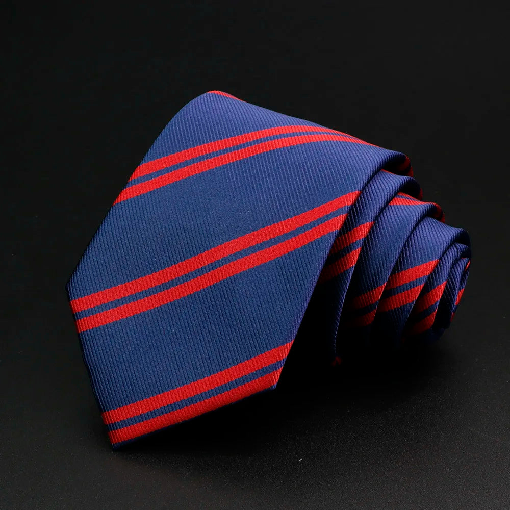Nouvelle cravate classique à rayures pour homme, 7 cm, jacquard, rouge, bleu, vert, à porter au quotidien, accessoire pour robe de soirée, cadeau pour homme