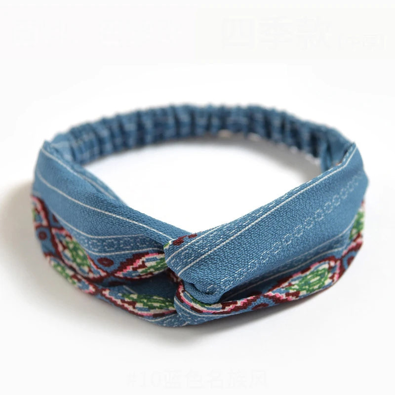 Bandeau à cheveux bohème pour femme et fille, imprimé vintage, croisé, style été
