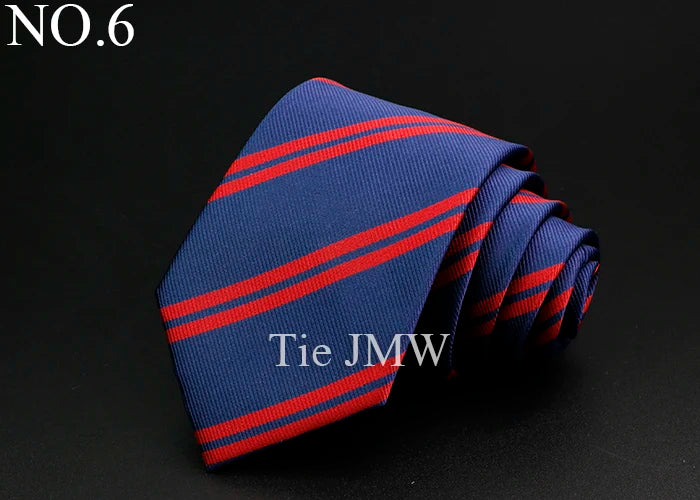 Nouvelle cravate classique à rayures pour homme, 7 cm, jacquard, rouge, bleu, vert, à porter au quotidien, accessoire pour robe de soirée, cadeau pour homme