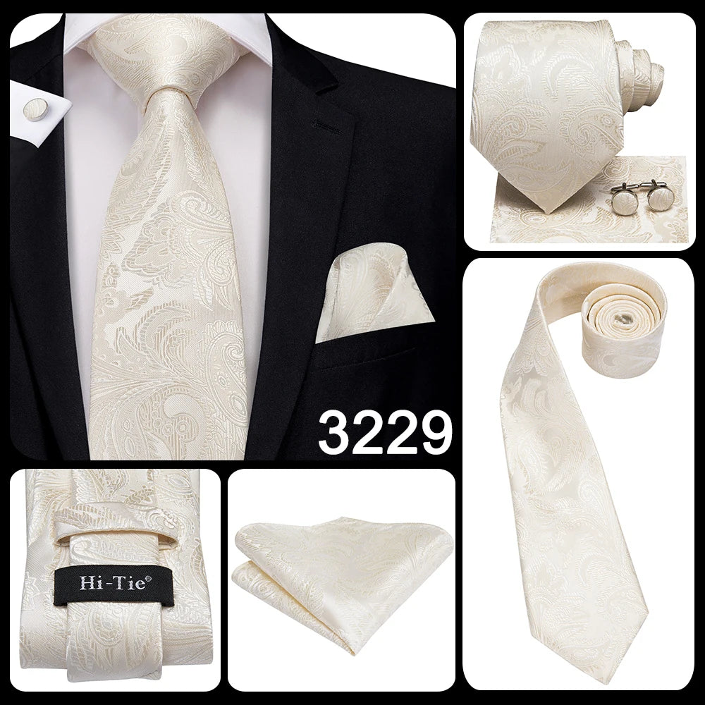 Corbata de boda de seda Hi-Tie en color champán marfil con diseño floral para hombre, pañuelo de calidad, gemelos, corbata de moda, envío directo para negocios.