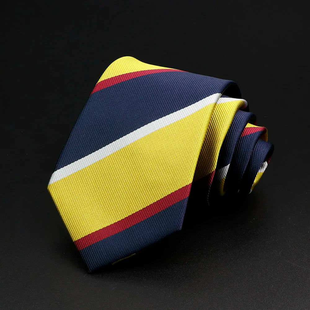 Nouvelle cravate classique à rayures pour homme, 7 cm, jacquard, rouge, bleu, vert, à porter au quotidien, accessoire pour robe de soirée, cadeau pour homme