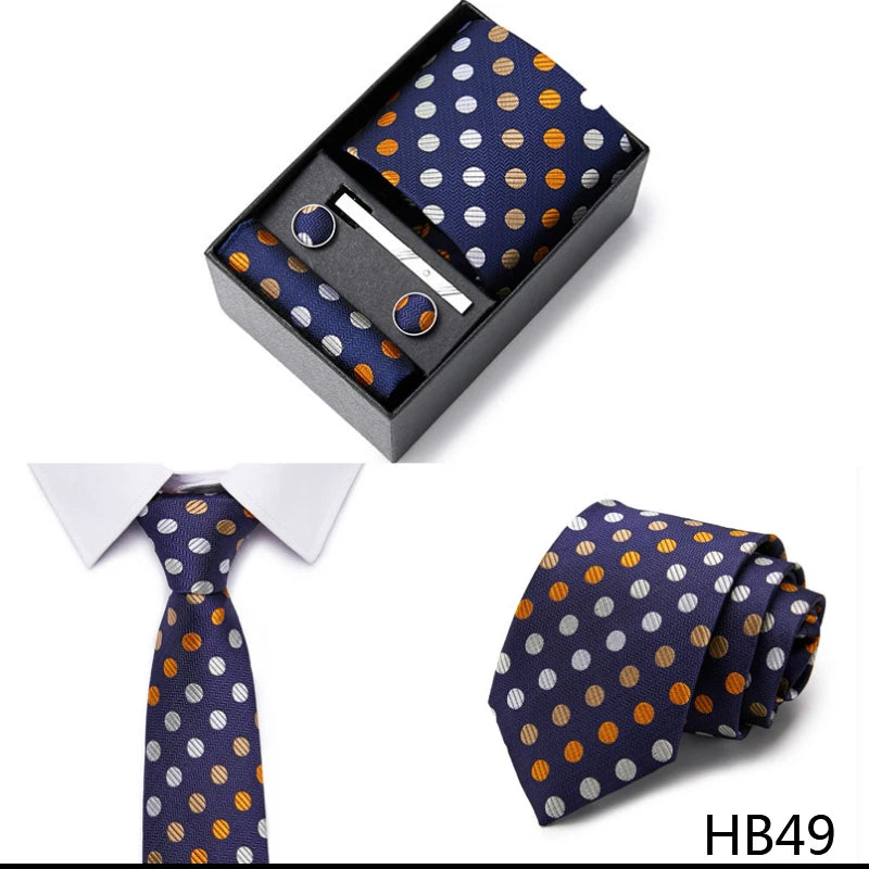2023 New Style Wedding Gift Tie Pocket Squares Set Necktie Box Men Solid Black Suit Accessories Fit Wedding