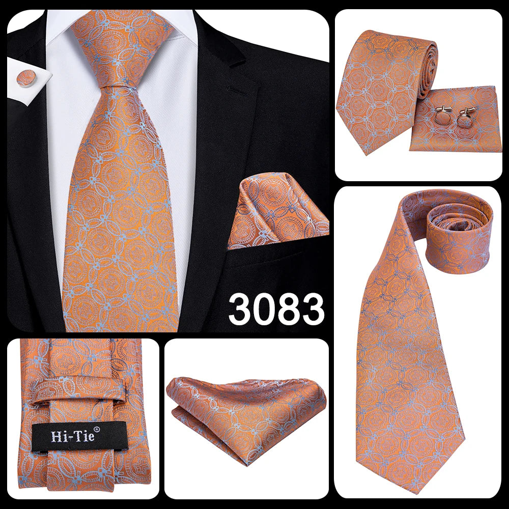Ensemble de cravates pour hommes Hi-Tie, orange et noir, motif cachemire, en soie, pour mariage, nouveau design tendance, boutons de manchette, livraison directe