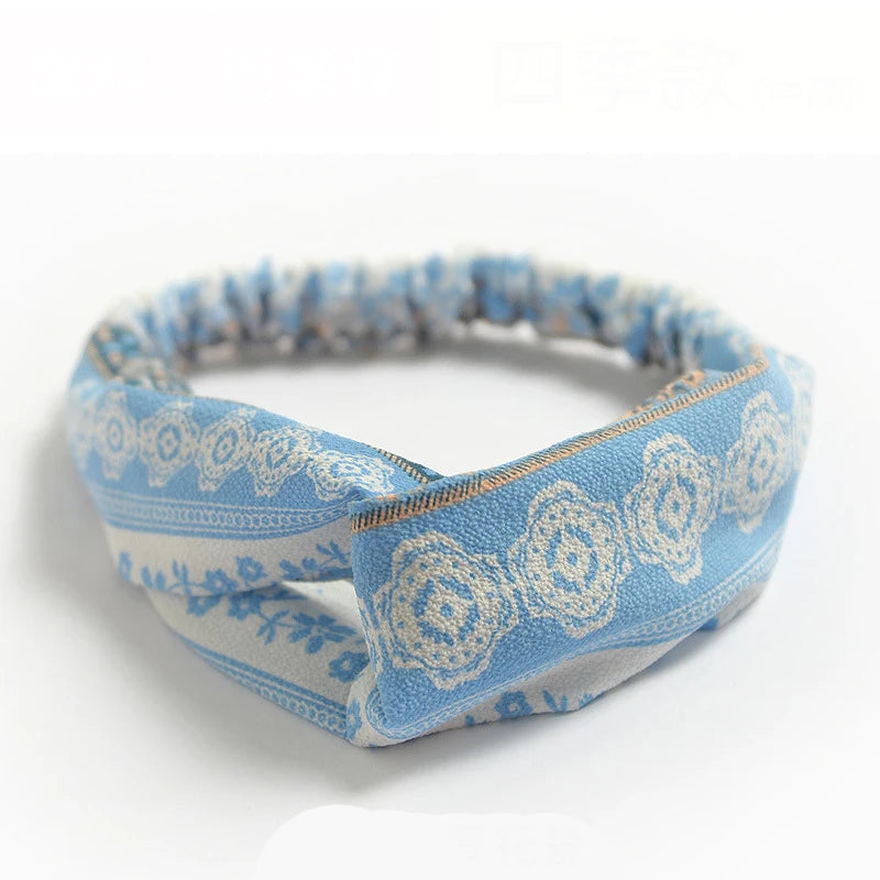 Bandeau à cheveux bohème pour femme et fille, imprimé vintage, croisé, style été