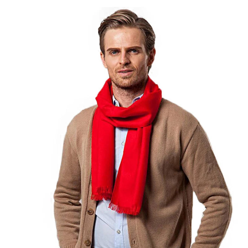 Écharpe rouge tendance pour homme, couleur unie, marque de luxe, style styliste, en laine douce et cachemire, châle d'hiver