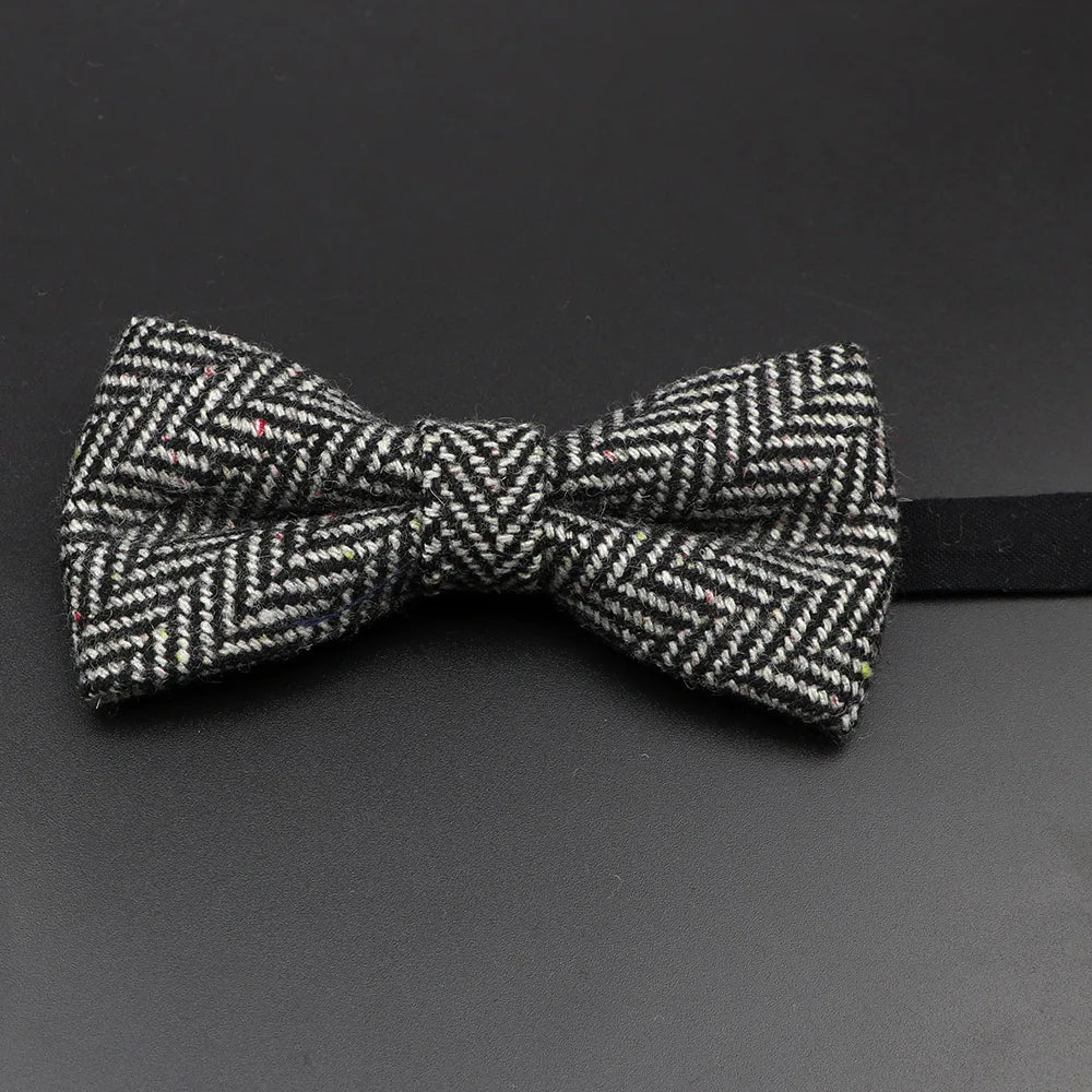 Nœud papillon en laine tissé à carreaux, style formel, marron et gris, accessoire pour homme, idéal pour une soirée de mariage ou un costume