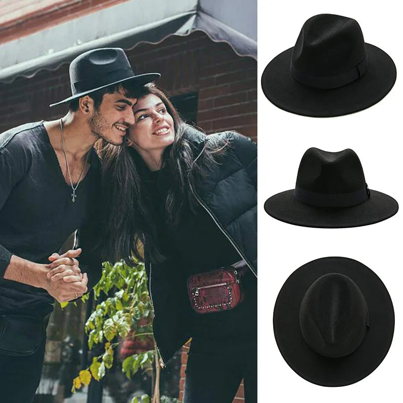 Livraison gratuite chapeau fedora noir unisexe large bord jazz haut-de-forme automne hiver classique élégant Panama chapeau gentleman chapeau en gros