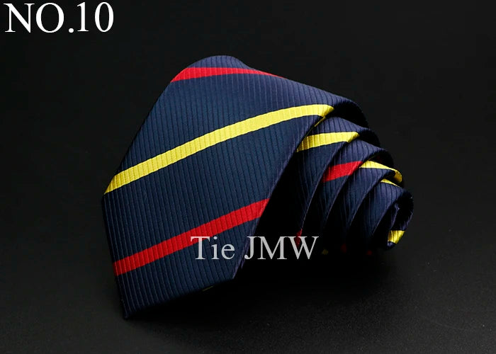 Nouvelle cravate classique à rayures pour homme, 7 cm, jacquard, rouge, bleu, vert, à porter au quotidien, accessoire pour robe de soirée, cadeau pour homme