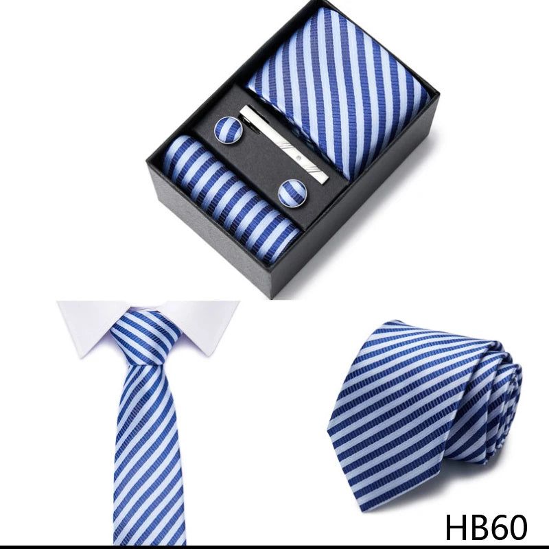 2023 New Style Wedding Gift Tie Pocket Squares Set Necktie Box Men Solid Black Suit Accessories Fit Wedding