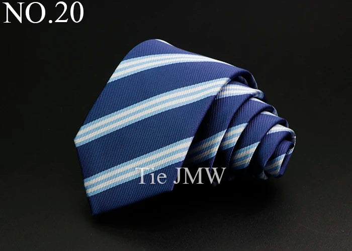 Nouvelle cravate classique à rayures pour homme, 7 cm, jacquard, rouge, bleu, vert, à porter au quotidien, accessoire pour robe de soirée, cadeau pour homme