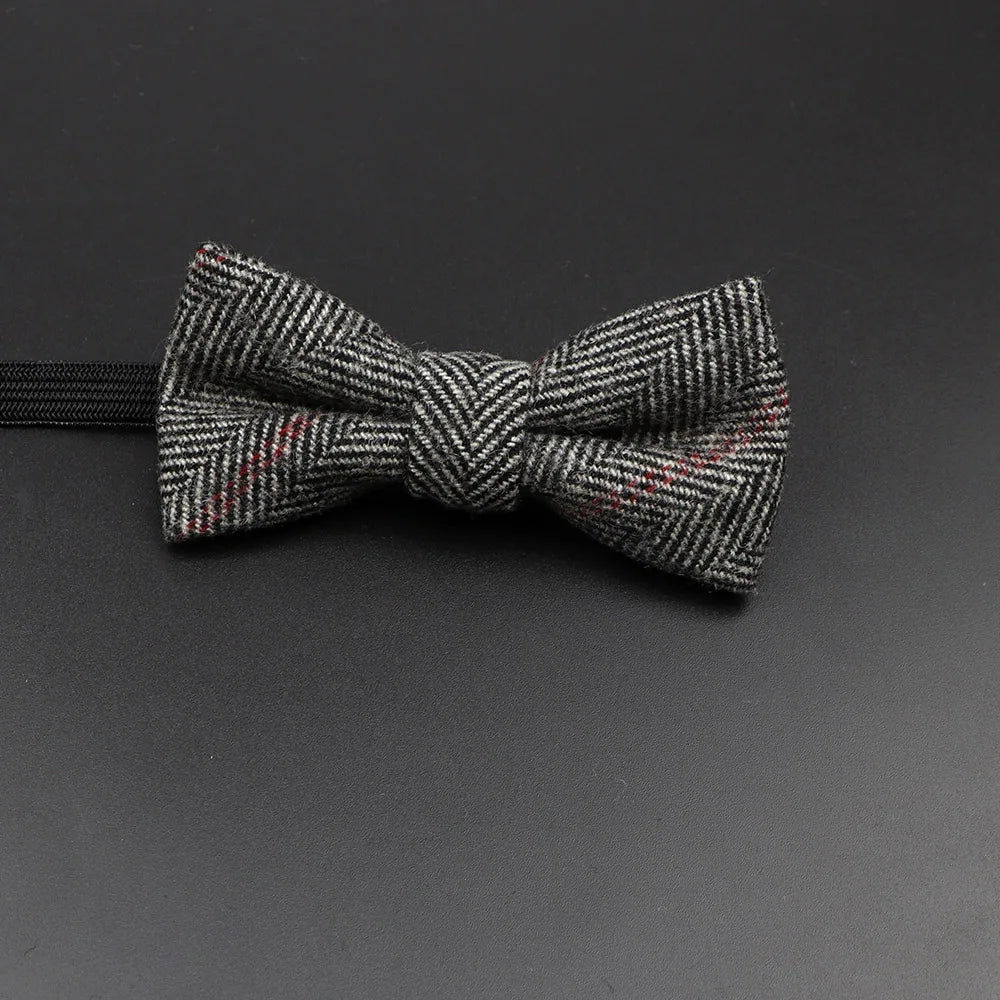 Nœud papillon en laine tissé à carreaux, style formel, marron et gris, accessoire pour homme, idéal pour une soirée de mariage ou un costume