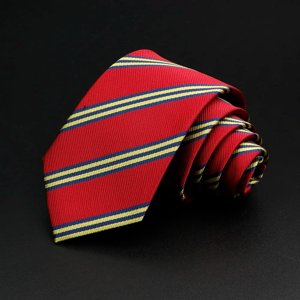 Nouvelle cravate classique à rayures pour homme, 7 cm, jacquard, rouge, bleu, vert, à porter au quotidien, accessoire pour robe de soirée, cadeau pour homme