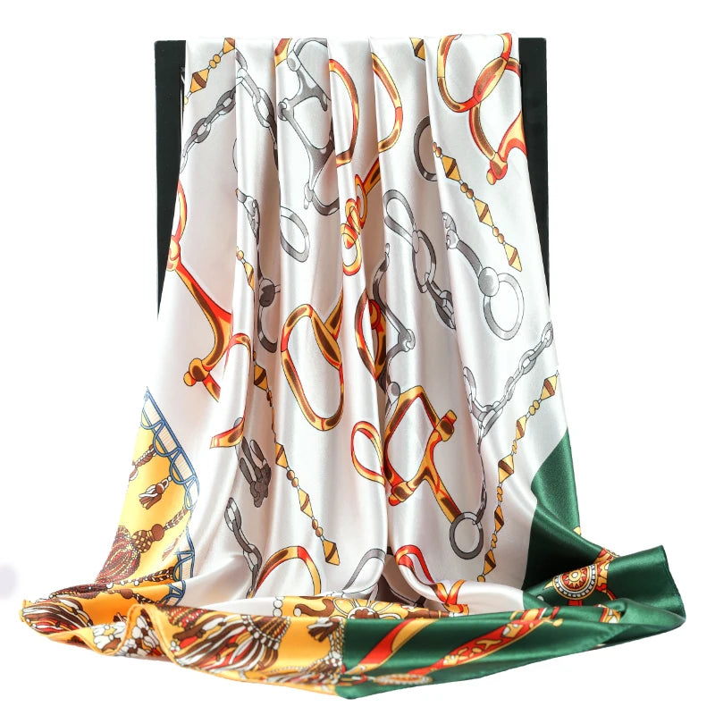 90X90CM Schals Frauen Drucken Haar Hals Platz Seide Büro Dame Schal Bandana Taschentuch Kopftuch Foulard Weibliche Wrap muffler