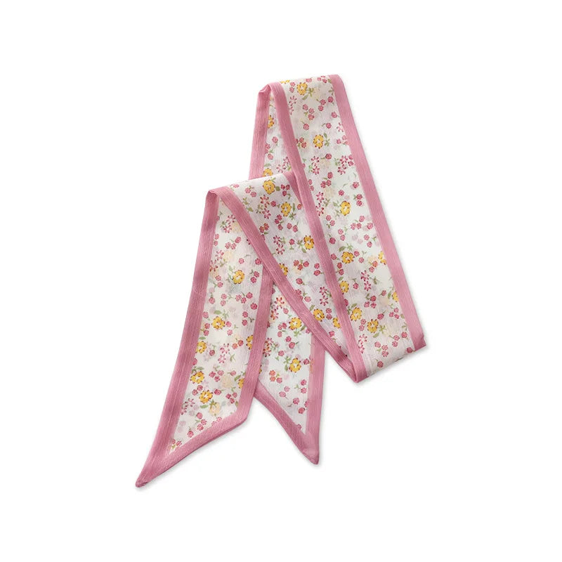 Sommer Französisch Retro Rosa Gebundenes Haar Kleines Blumen Langes Seidentuch Stirnband Geflochtenes Haar Chiffon Dünnes Band Schal