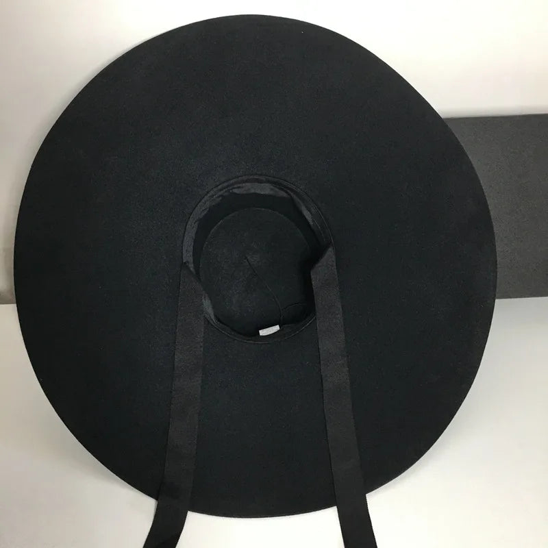 Fedora Hats For Women Autumn Winter High Top Jazz Black 100% Wool Top Hat Flat Top Big Wide Brim Cap Female Windproof New 2021