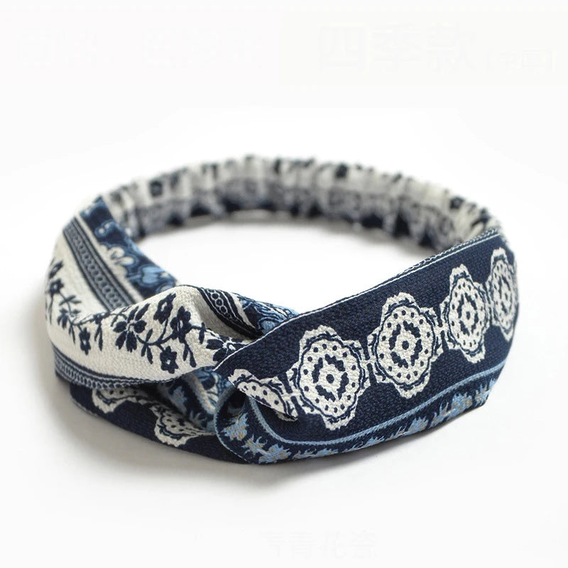 Bandeau à cheveux bohème pour femme et fille, imprimé vintage, croisé, style été