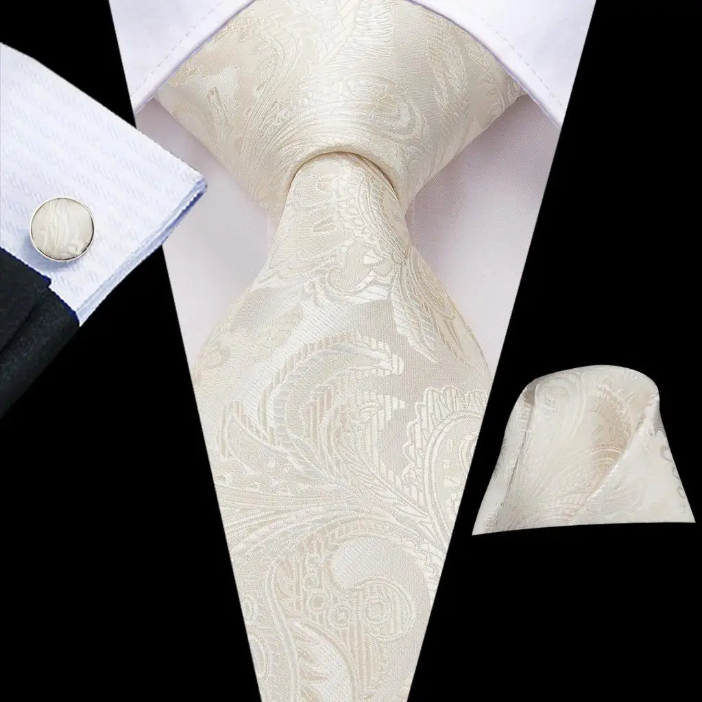 Corbata de boda de seda Hi-Tie en color champán marfil con diseño floral para hombre, pañuelo de calidad, gemelos, corbata de moda, envío directo para negocios.