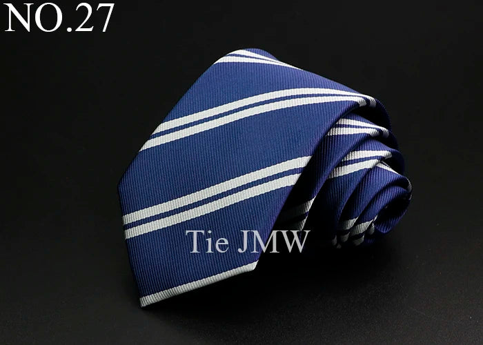 Nouvelle cravate classique à rayures pour homme, 7 cm, jacquard, rouge, bleu, vert, à porter au quotidien, accessoire pour robe de soirée, cadeau pour homme