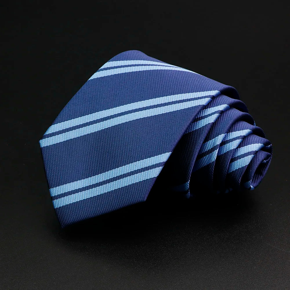 Nouvelle cravate classique à rayures pour homme, 7 cm, jacquard, rouge, bleu, vert, à porter au quotidien, accessoire pour robe de soirée, cadeau pour homme