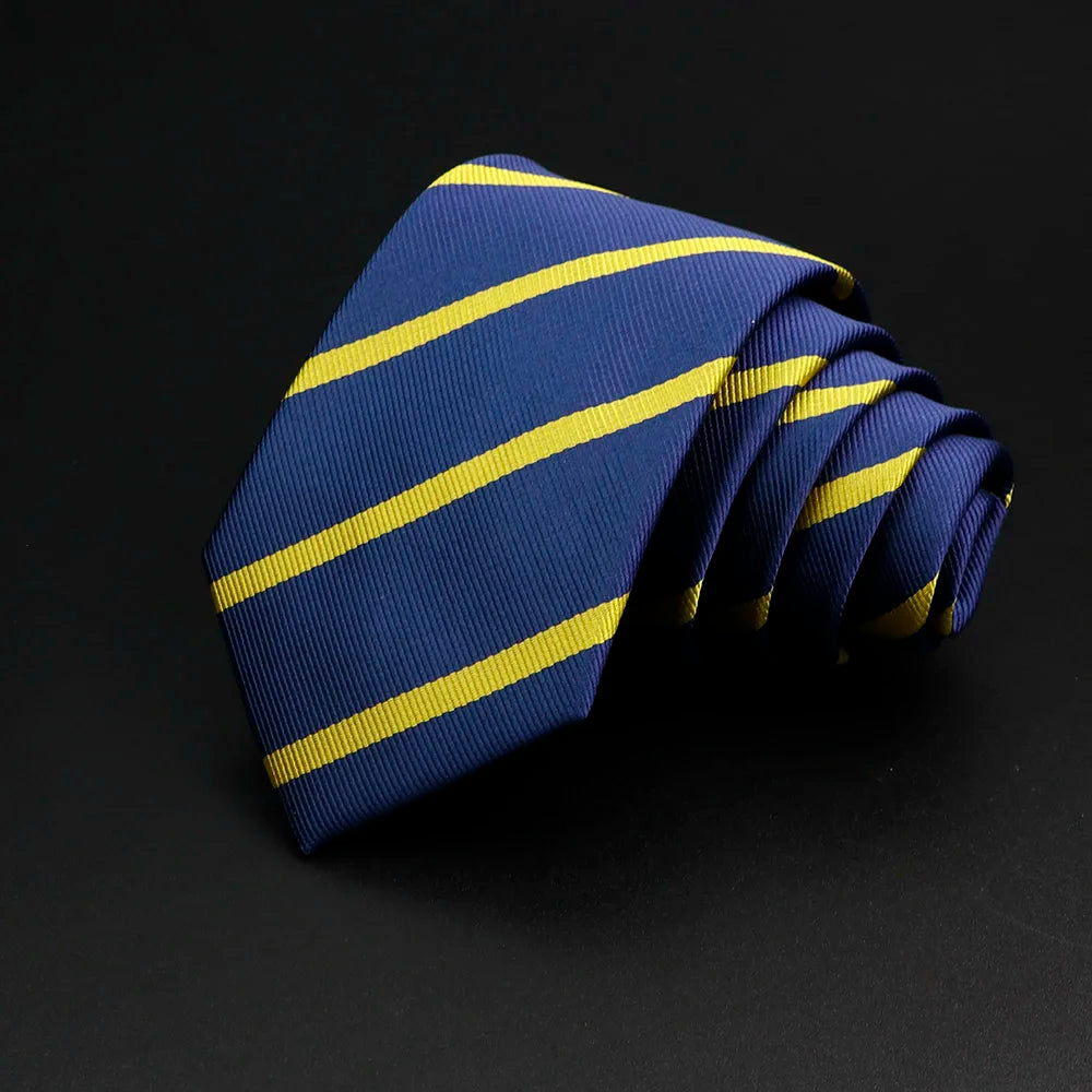 Nouvelle cravate classique à rayures pour homme, 7 cm, jacquard, rouge, bleu, vert, à porter au quotidien, accessoire pour robe de soirée, cadeau pour homme