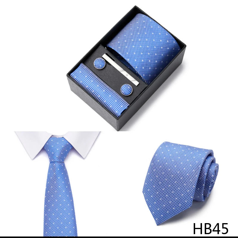 2023 New Style Wedding Gift Tie Pocket Squares Set Necktie Box Men Solid Black Suit Accessories Fit Wedding