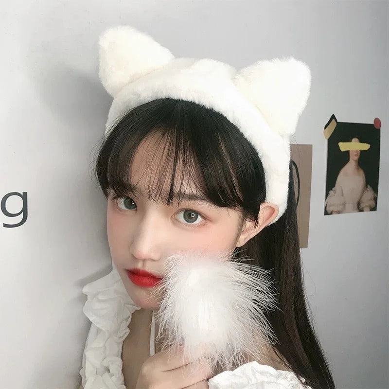 Hair band female wash face cat ears headband net red simple cute girl heart wide-brimmed plush hair band hairpin head jewelry