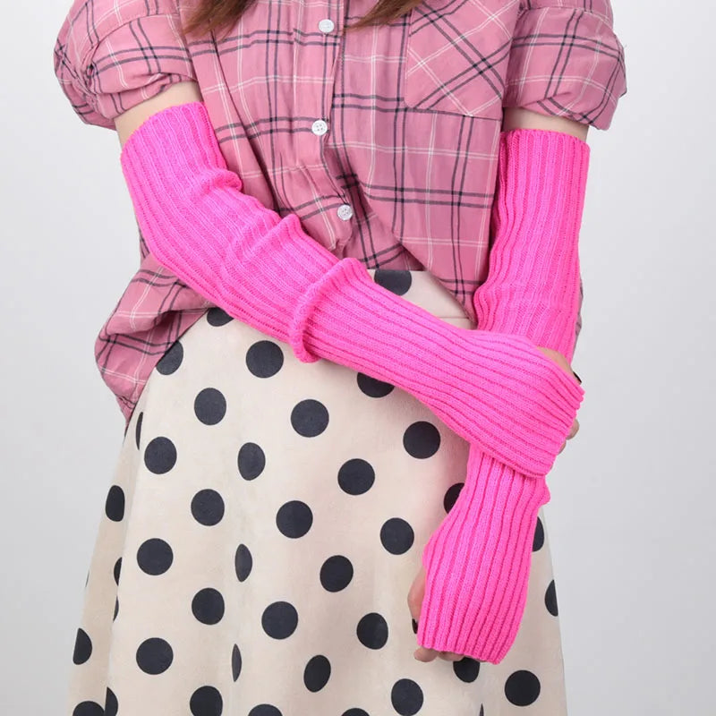Guantes largos de punto finos sin dedos para mujer, calentadores de codo, mangas casuales, estilo punk, suaves, góticos, Lolita, accesorios, guantes