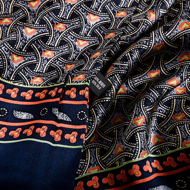 BYSIFA| Bufanda de seda 100% para hombre, color gris plateado, estampada, de marca de moda, larga, para otoño e invierno, 160 x 26 cm
