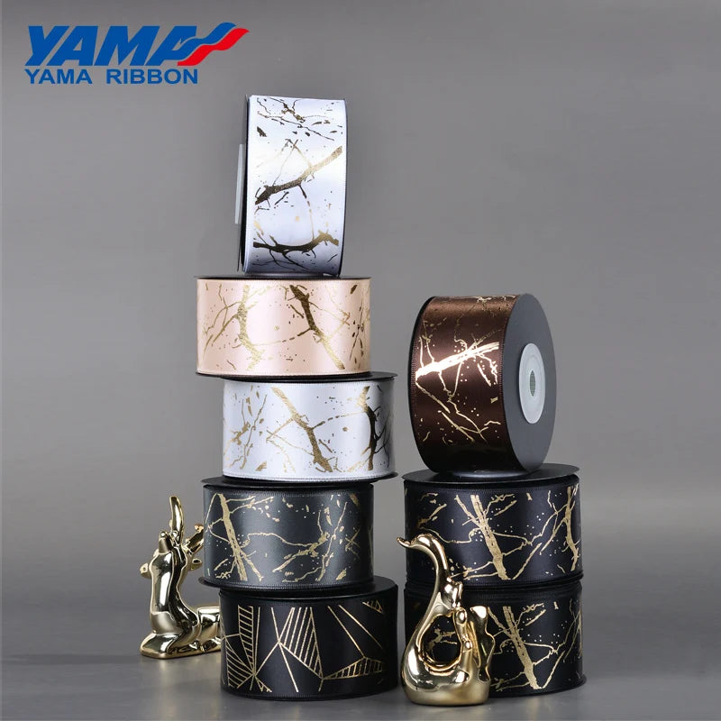 Cinta YAMA de 10 yardas/rollo de 38 mm con estampado de lámina dorada, ideal para manualidades, regalos, embalajes, decoración de bodas y moda.