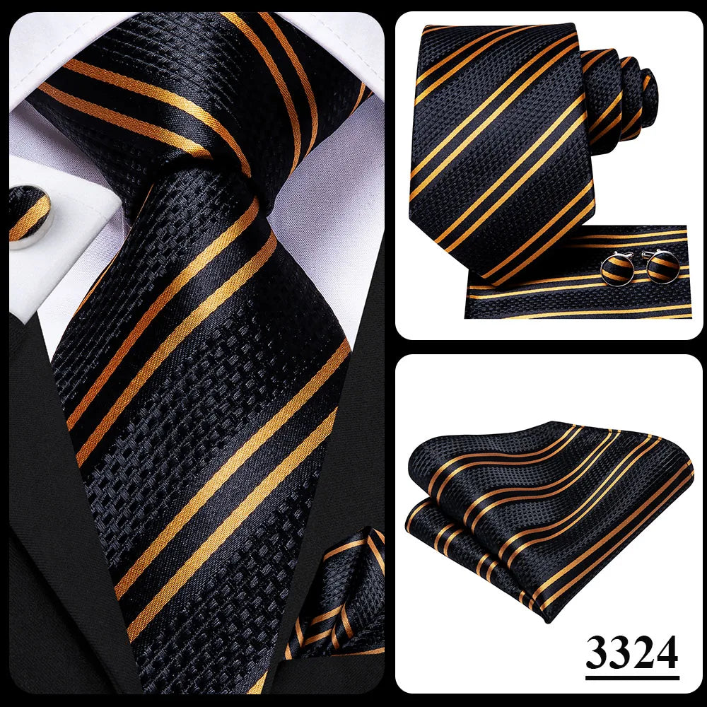 Corbata de boda de seda a rayas negras y rojas para hombre, gemelos de regalo, corbata de moda para negocios y fiestas, envío directo, diseño Hi-Tie