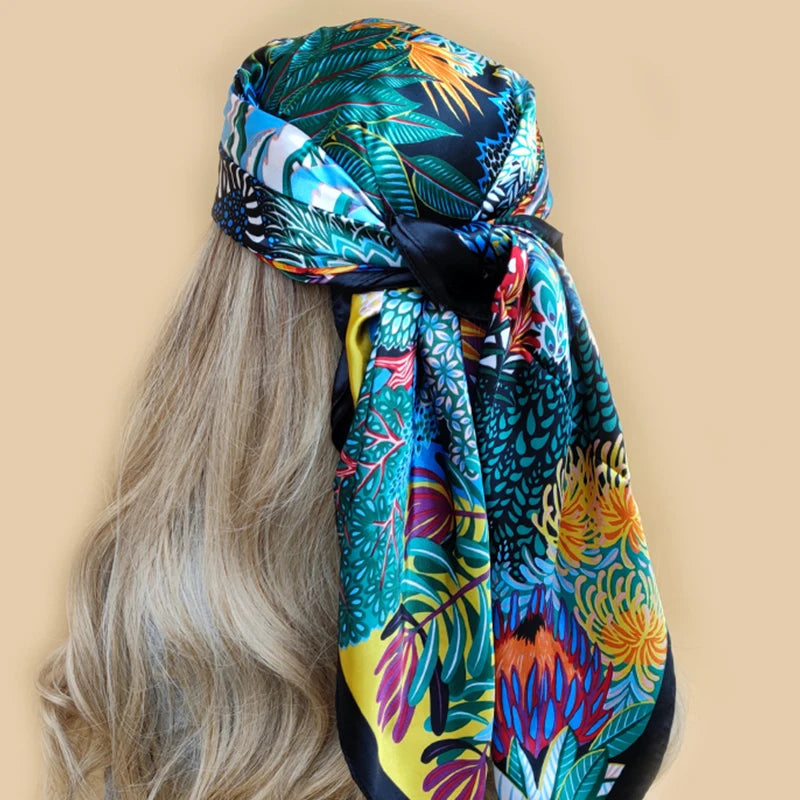 90*90 cm Elegante Promi Pflanze Pfingstrose Blume Seidenschals Mode Frauen Kopftuch Große Quadratische foulard Muslimischen bandana schalldämpfer