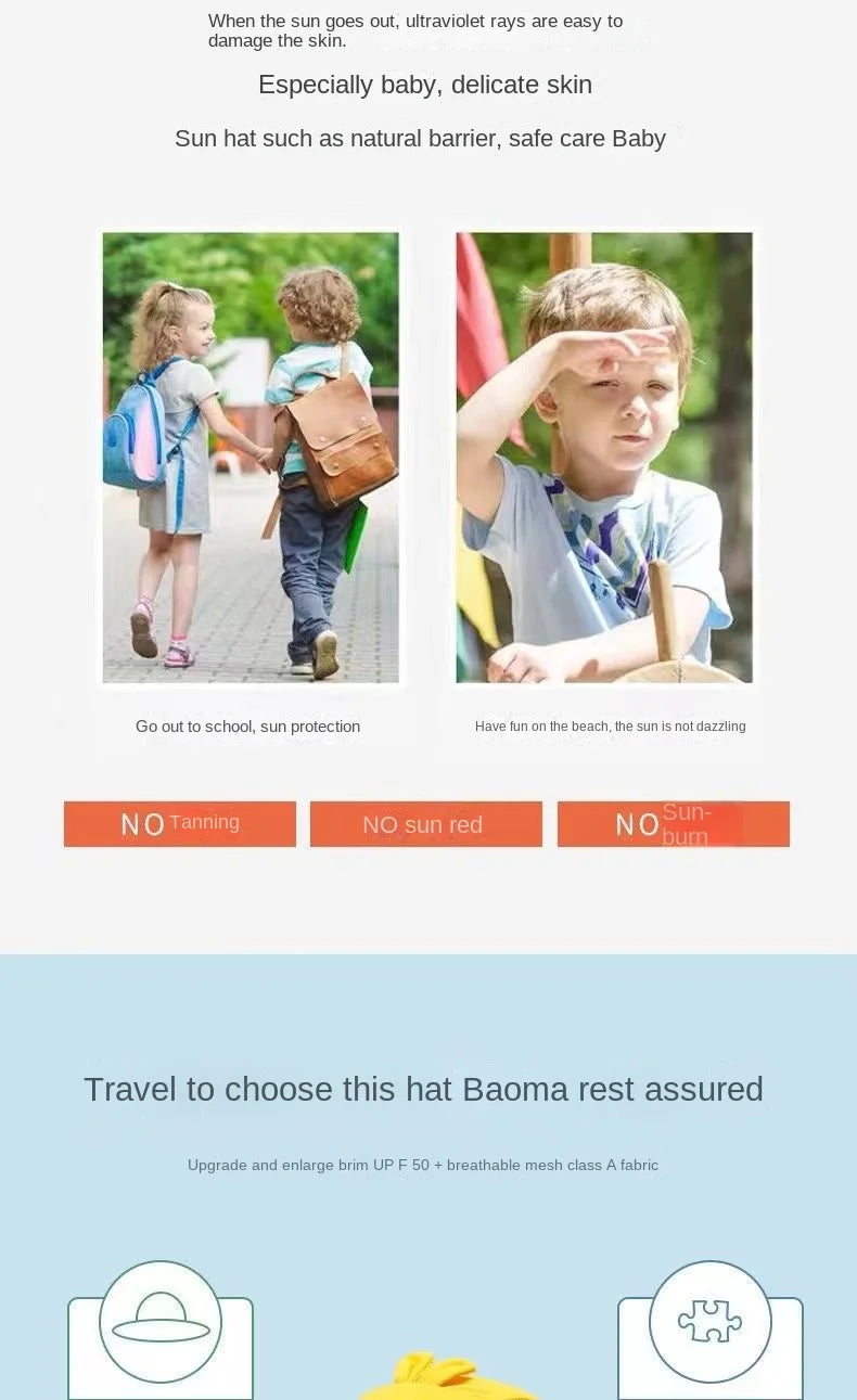 Kid Hat Summer Cap Sun Kindergarten Children UV Protection Baby Boys Girls Sun Caps Going Out Beach  Large Brim Fisherman  M9