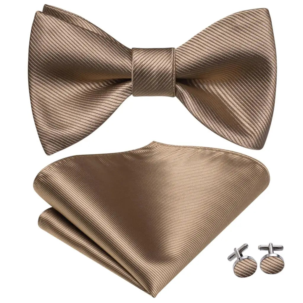 Hi-Tie - Juego de gemelos y pañuelo de seda para hombre, diseño de lazo, en azul, rojo, dorado, negro y blanco, con nudo de mariposa en jacquard para boda y negocios