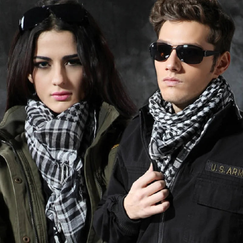 Unisex Leichter karierter Schal mit Fransen, arabischer Wüstenschal, weicher taktischer Schal, Herren und Damen, Militär-Turban, Schal, Militär, Airsoft, Schmerz