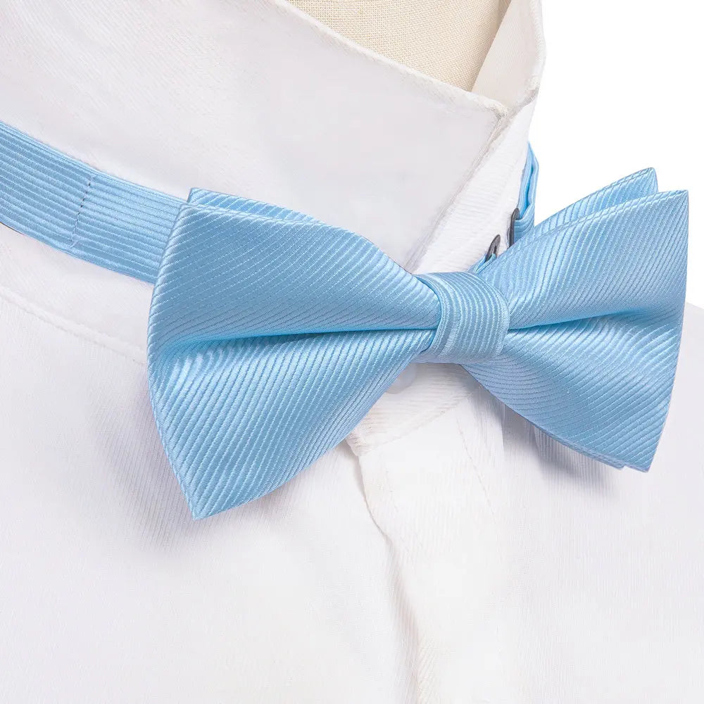 Barry.Wang Navy Royal Sky Blue Silk Mens Bow Tie Jacquard Paisley Floral Pre-Tied Bowtie Hanky Cufflinks Set Wedding Business