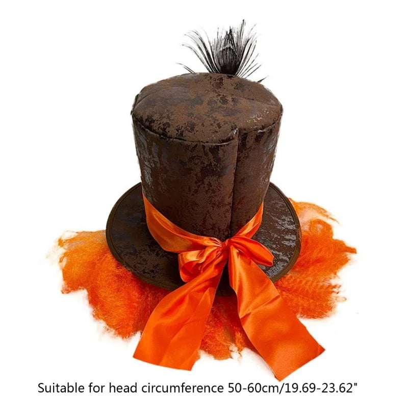Orange Wigs Decor Top Hat for Adult/teenager Cosplay Mad Hatter Party Costume Cloth Cosplay Hat for Carnival Party