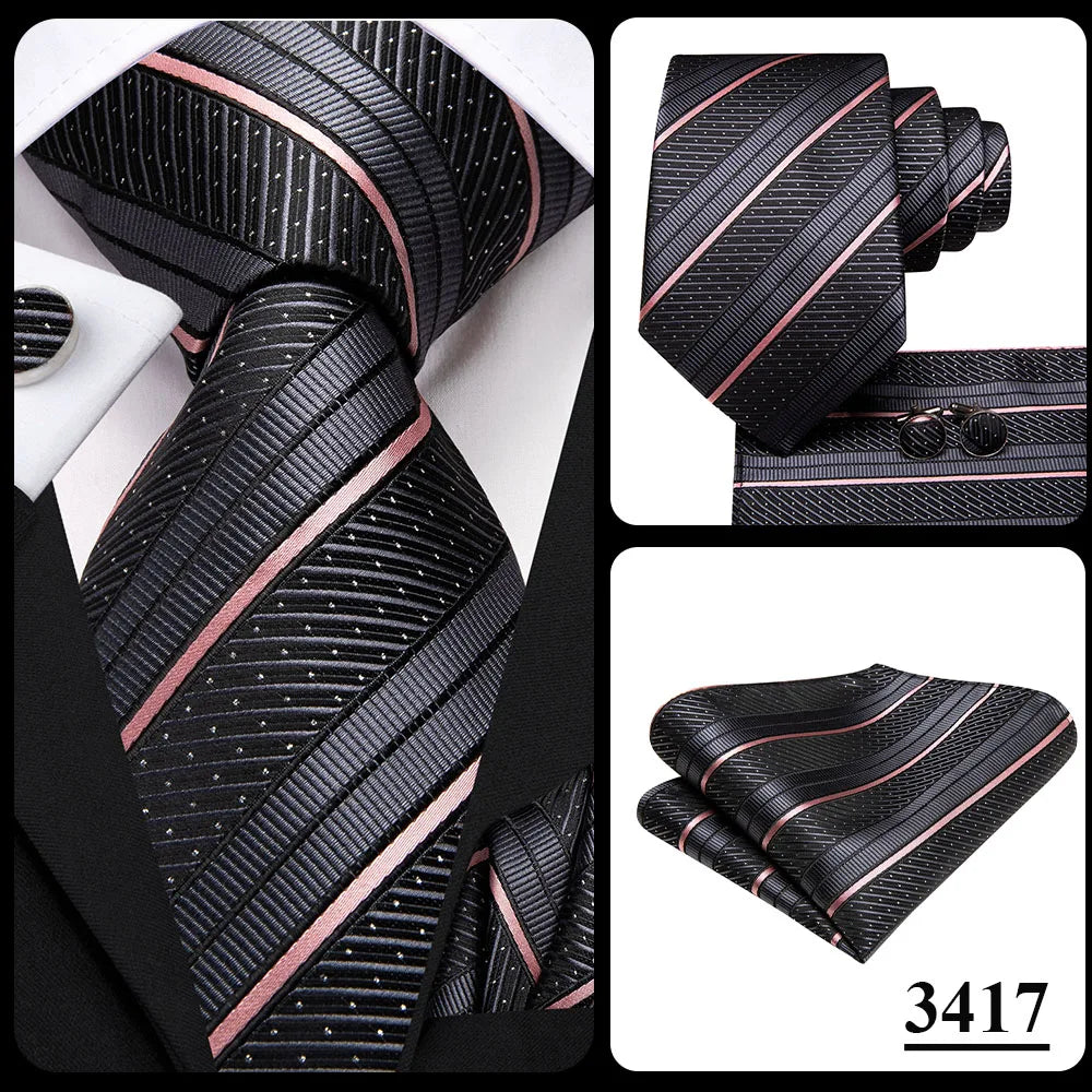 Corbata de boda de seda a rayas negras y rojas para hombre, gemelos de regalo, corbata de moda para negocios y fiestas, envío directo, diseño Hi-Tie