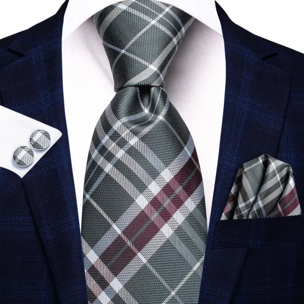 Cravate de mariage en soie à carreaux gris Hi-Tie pour homme, accessoire tendance, idéal pour les affaires et les fêtes, livraison directe