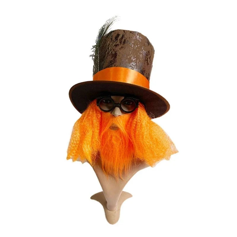 Orange Wigs Decor Top Hat for Adult/teenager Cosplay Mad Hatter Party Costume Cloth Cosplay Hat for Carnival Party