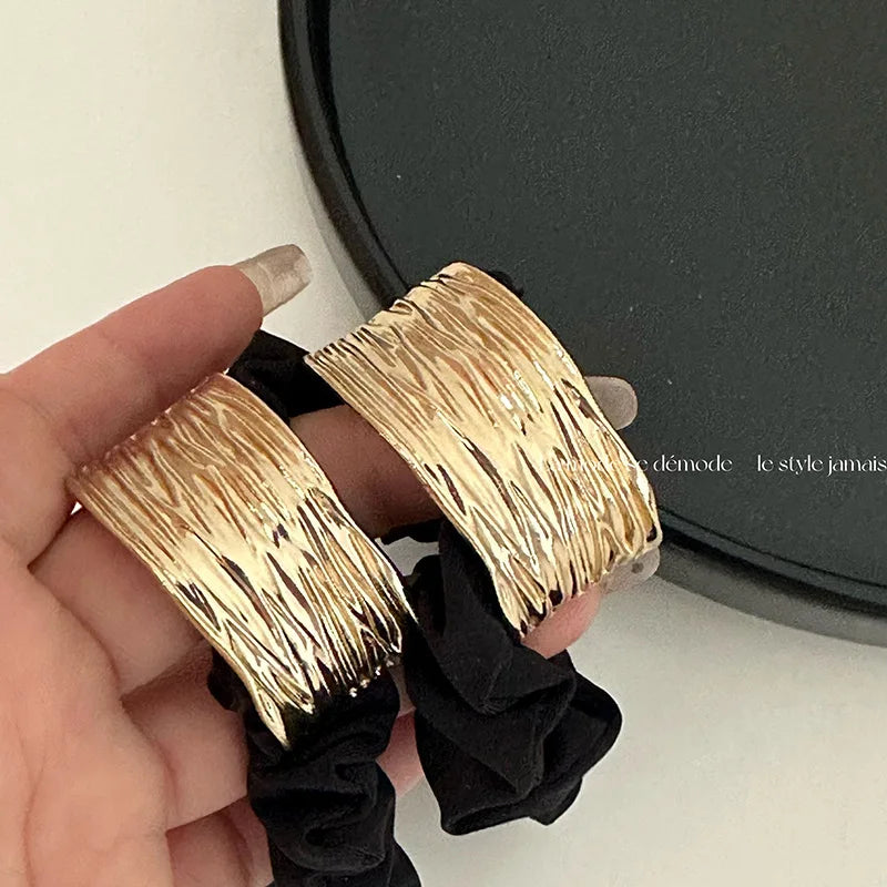Korean Woman Golden Metal Wire-drawing Semiarc Elastics Hair Band Girls Scrunchies Hair Ties Ponytail Holder Hair Accessories