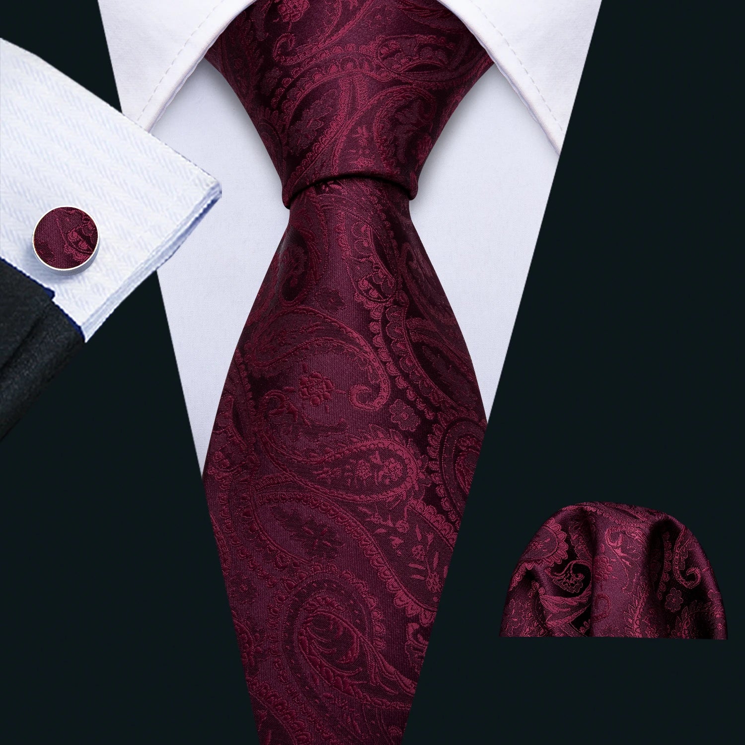 Corbata de boda de seda roja con rayas de tejido jacquard para hombre, juego de corbata, pañuelo y gemelos, Barry.Wang, diseñador de moda FA-5028