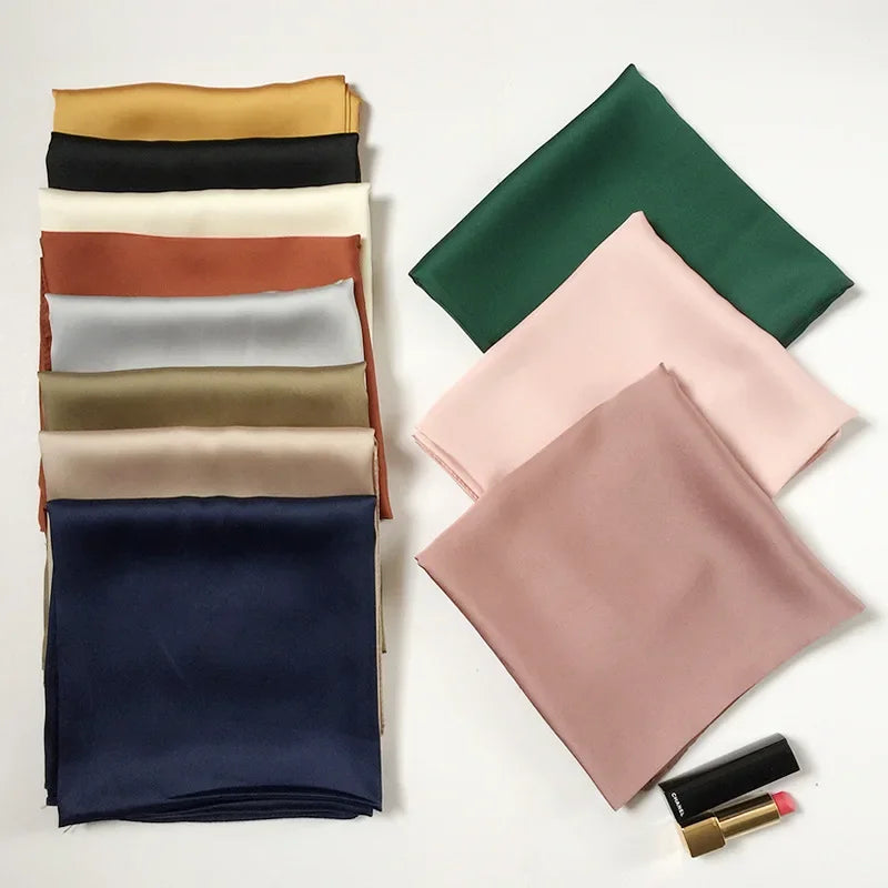 Foulard tendance en soie pour femme, couleur unie, rose, vert, blanc, 70 x 70 cm