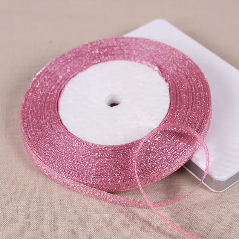 Rubans métalliques pailletés dorés et argentés de 6 mm (1/4"), 25 yards, pour bricolage, artisanat, couture, tissu, fête de Noël, mariage, emballage cadeau