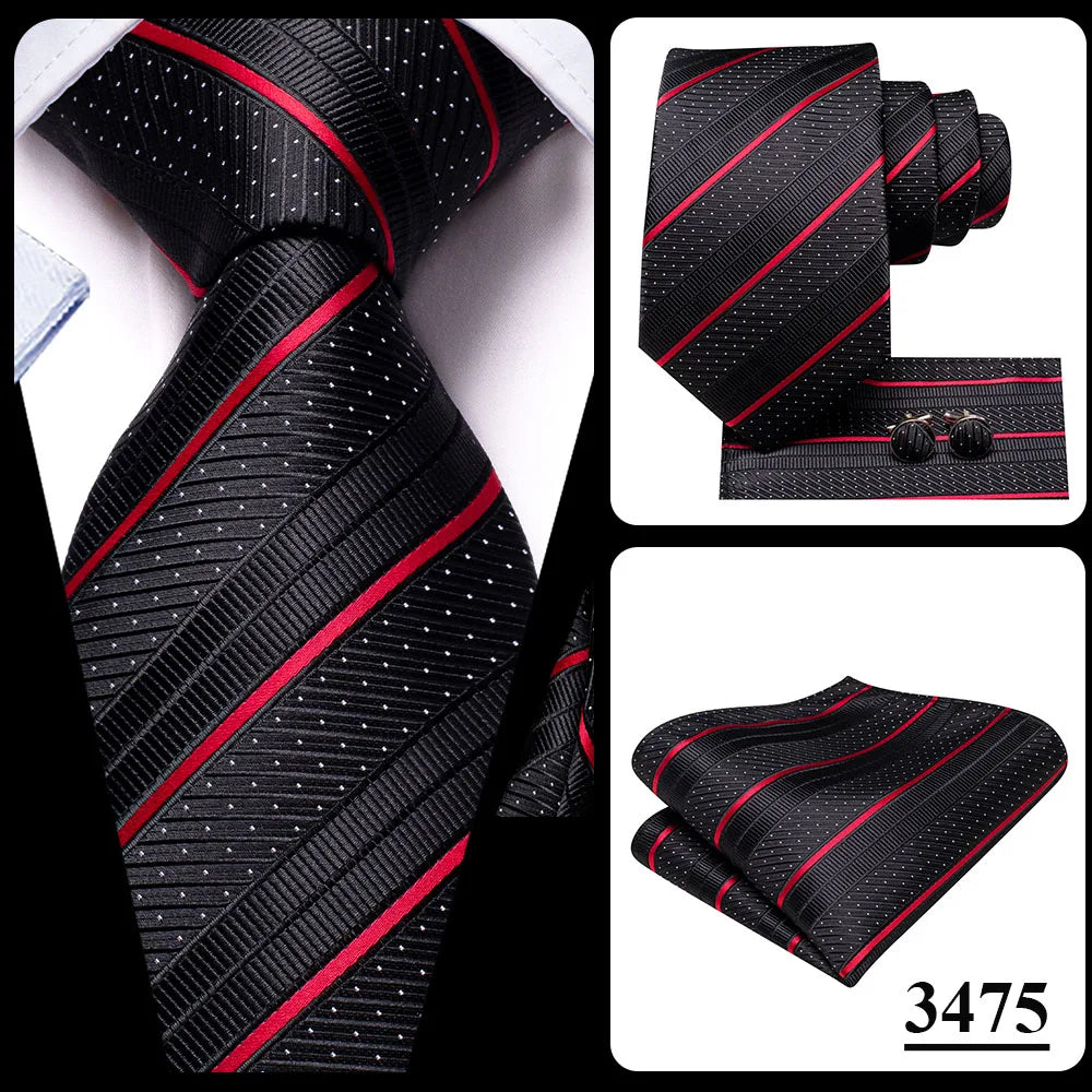 Corbata de boda de seda a rayas negras y rojas para hombre, gemelos de regalo, corbata de moda para negocios y fiestas, envío directo, diseño Hi-Tie