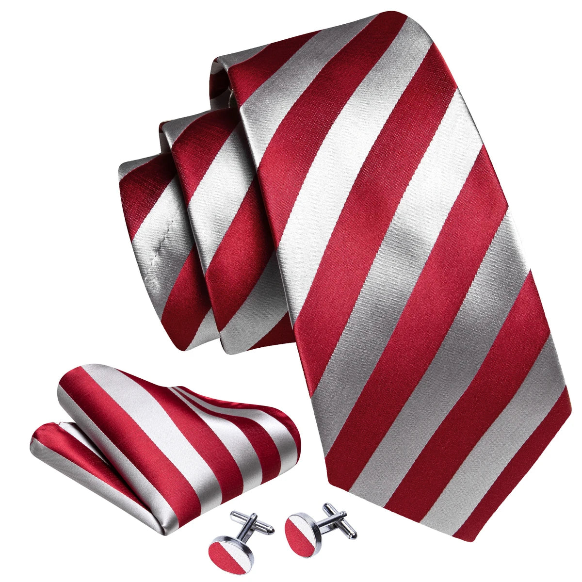 Silk Men Tie Set Blue Red Green Black White Ivory Teal Burgundy Striped Wedding Business Necktie Hanky Cufflinks Barry. Wang