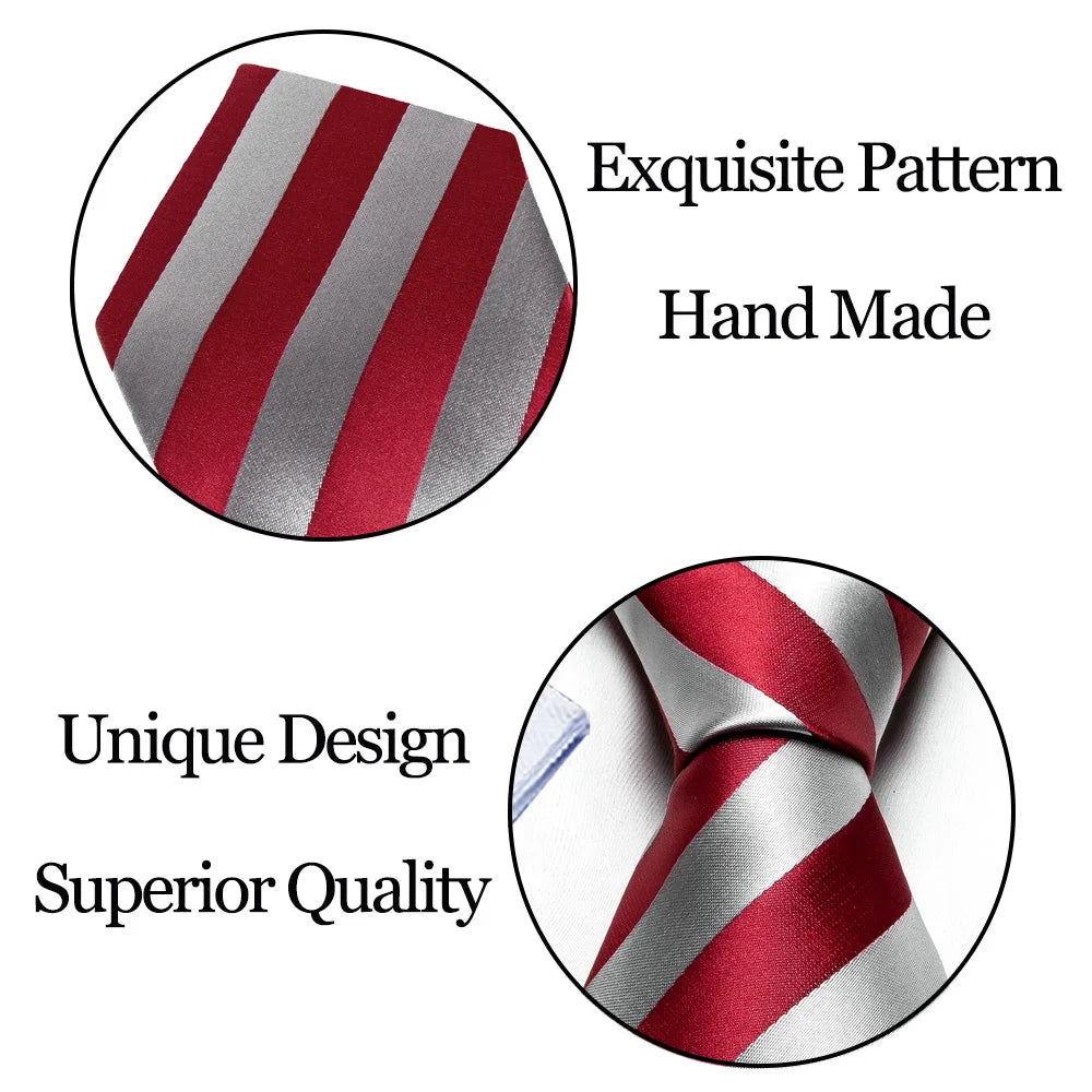 Silk Men Tie Set Blue Red Green Black White Ivory Teal Burgundy Striped Wedding Business Necktie Hanky Cufflinks Barry. Wang
