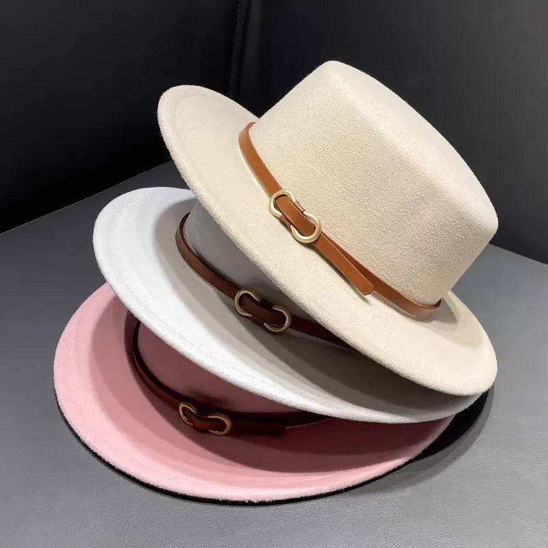 Chapeau Fedora blanc à dessus plat, haut rond, chapeau d'hiver 6cm, feutre pour hommes et femmes, mode Jazz, vente en gros