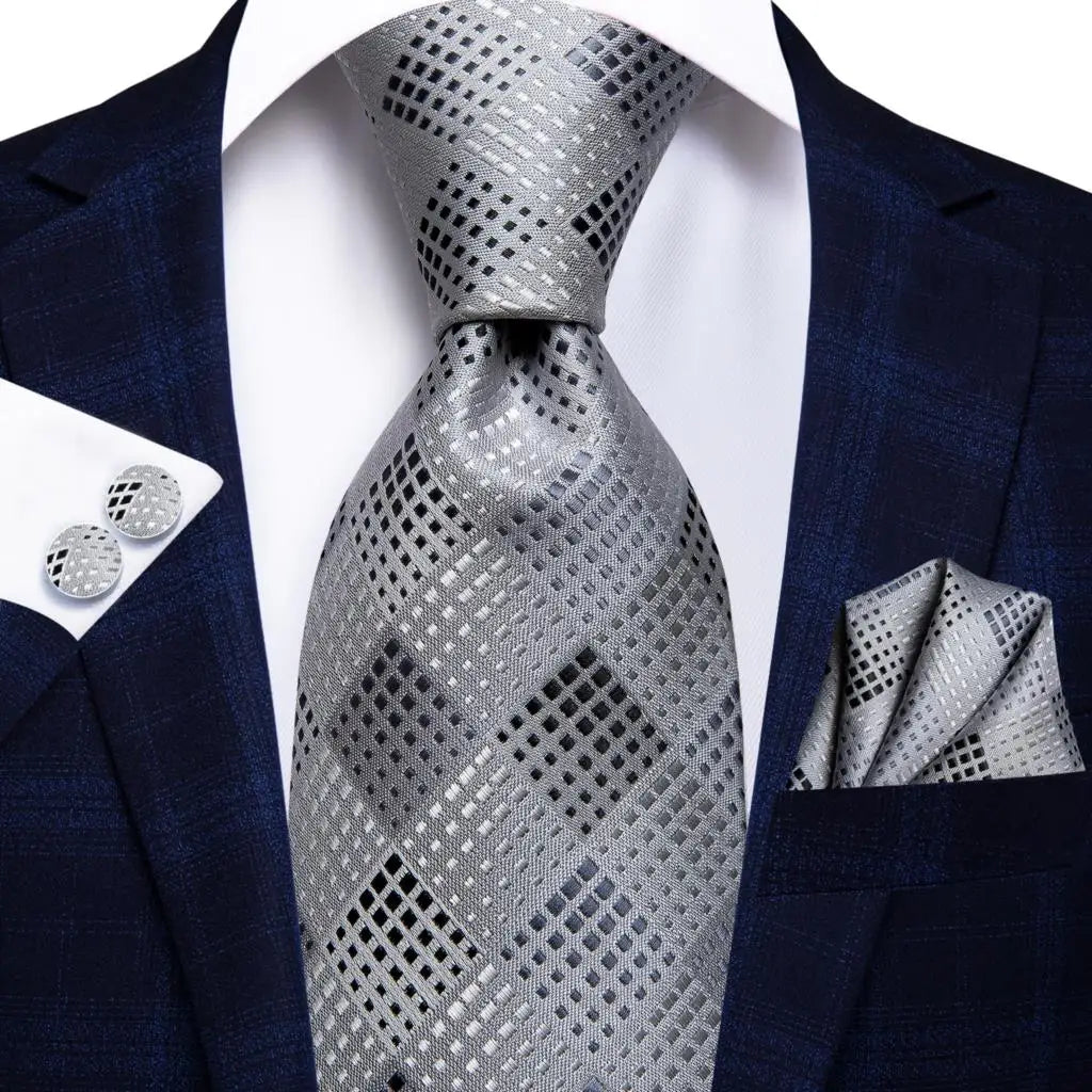 Cravate de mariage en soie à carreaux gris Hi-Tie pour homme, accessoire tendance, idéal pour les affaires et les fêtes, livraison directe