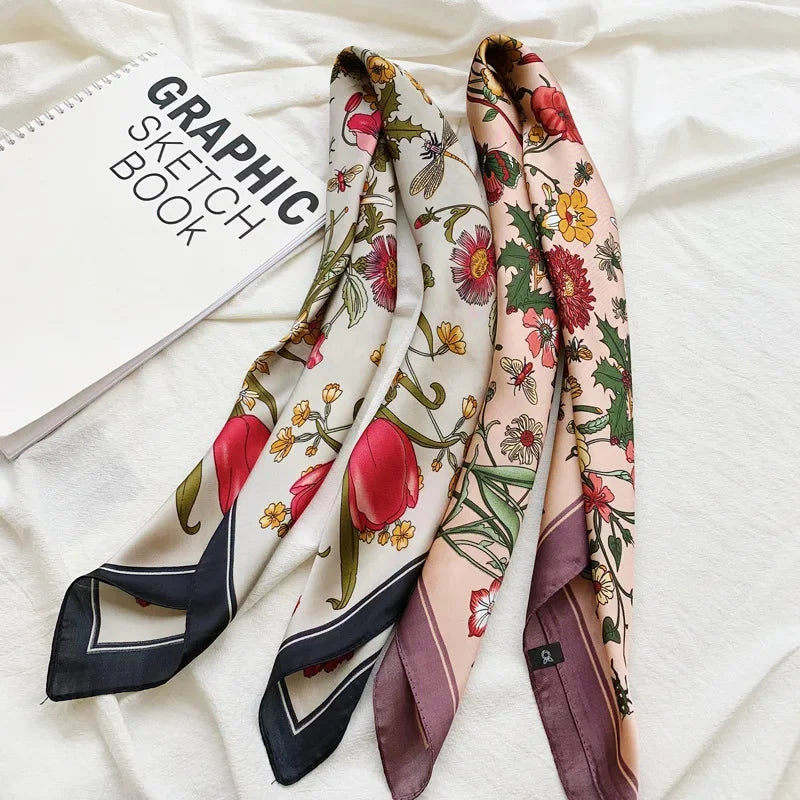 Foulard carré en satin de soie pour femme, 70 x 70 cm, petit châle, bandeau, bandana
